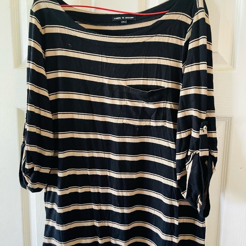 Cable & gauge striped top roll tab 3/4 sleeve